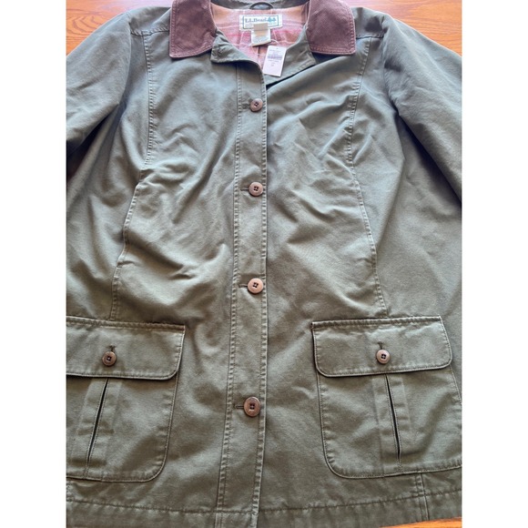 LL Bean Adirondack Barn Coat Loden Green Flannel Lined Cotton Jacket 3X NWT - Picture 8 of 15